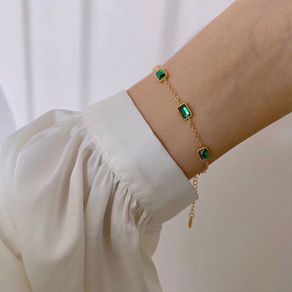 18K Gold Plated Emerald Green Station Elise Bracelet - Picture 1 of 8